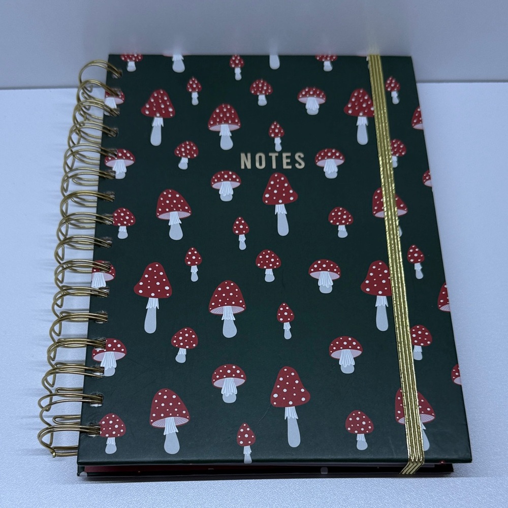 Mushroom Patterned Spiral Notebook - Black and Red